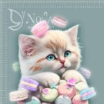 Kilpinis trikotažas "Katinėlis su macarons"