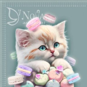 Kilpinis trikotažas "Katinėlis su macarons"