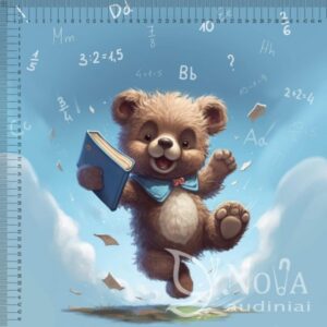 Kilpinis trikotažas "Šokantis meškinas, audinys Matematika"