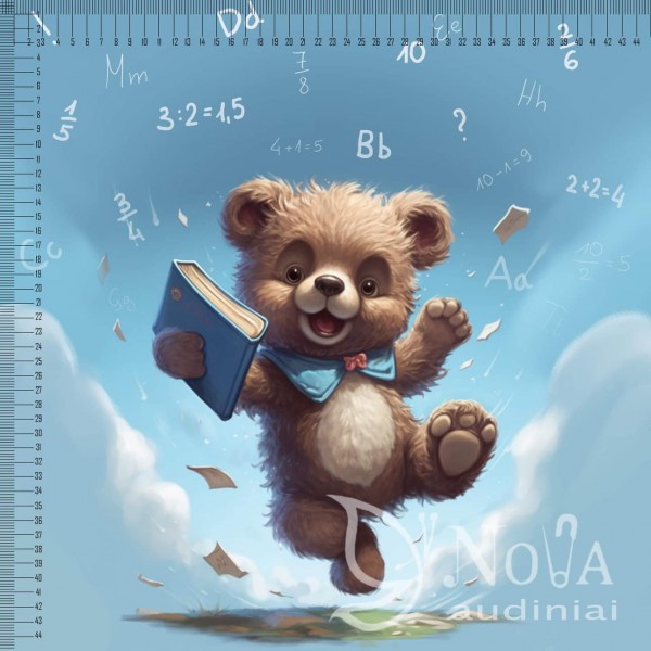 Kilpinis trikotažas "Šokantis meškinas, audinys Matematika"