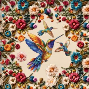 Kilpinis trikotažas "Kolibris gėlės"