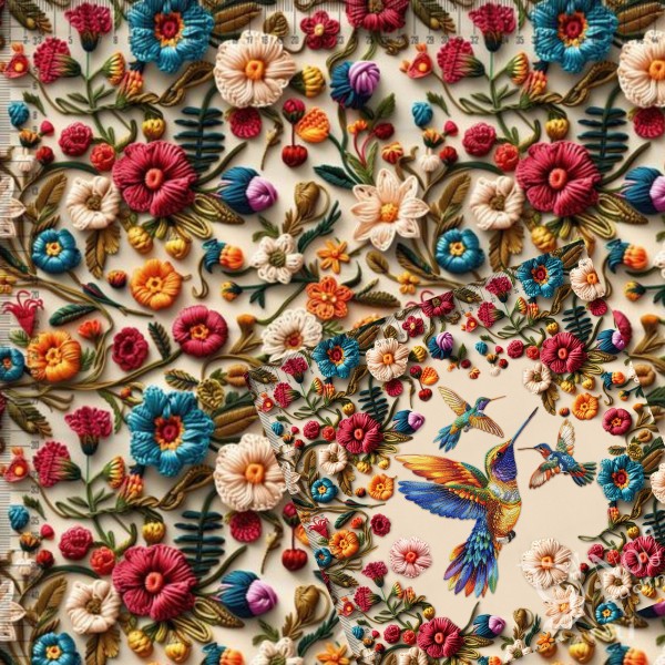 Kilpinis trikotažas "Kolibris gėlės" rinkinys