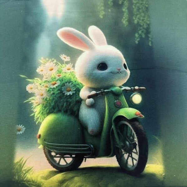 Kilpinis trikotažas "zuikis kiškis ant motorolerio"