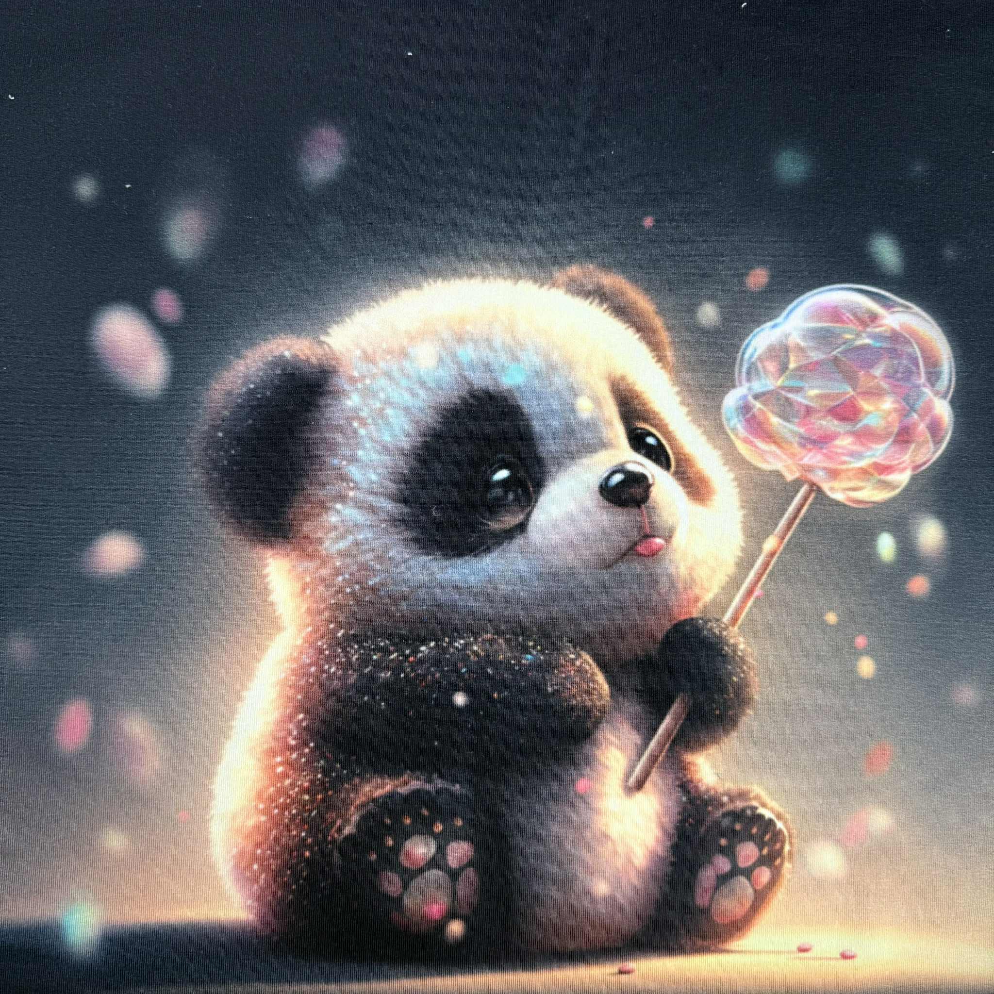 Kilpinis trikotažas "Panda su saldainiu"