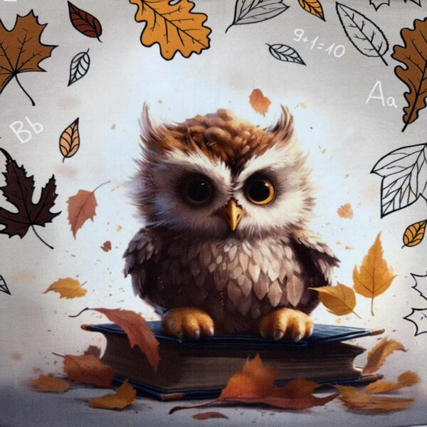 Kilpinis trikotažas "Pelėda, audinys lapai"